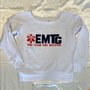 White Top Gun TGLC “EMTG” themed Wide-Neck sweatshirt